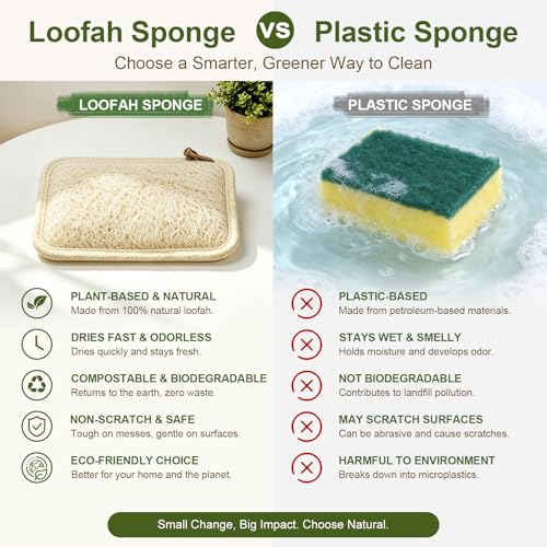 MUSDOOU Natural Loofah Dish Scrubber Sponges, 6 Pack Compostable Cleaning Pads