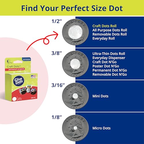 Glue Dots Craft Dots Roll - 1/2 Inch Clear Double-Sided Adhesive, 200 Dots, DIY Craft Glue