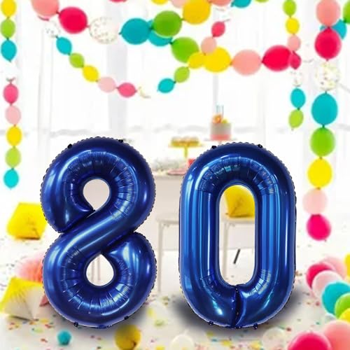 40 Inch Navy Blue Number 80 Foil Balloon for 80th Birthday Party