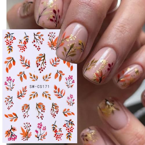Cartoon Fox & Autumn Leaf 3D Nail Art Stickers Fall Decals