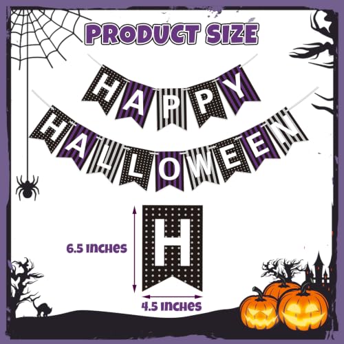 Happy Halloween Banner - Purple & Black Stripes Party Decor