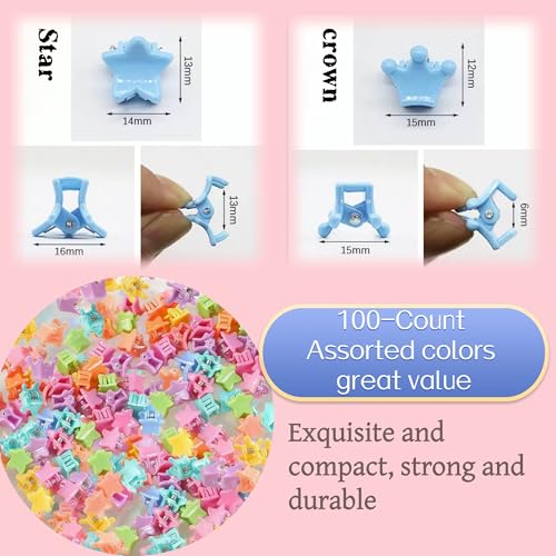 Mini Hair Claw Clips 100 Pcs Colorful Plastic Star & Crown Hair Accessories