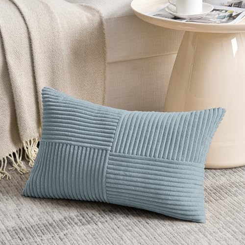 Light Blue Corduroy Throw Pillow Cover 12x20 Inch for Sofa