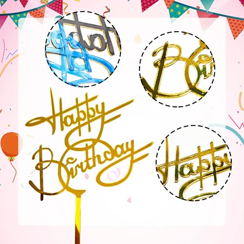 Gold Acrylic Happy Birthday Cake Topper - Elegant Party Decor