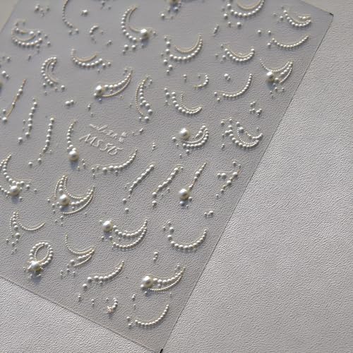White Pearl Nail Stickers 5D Self-Adhesive French Tip Nail Decals