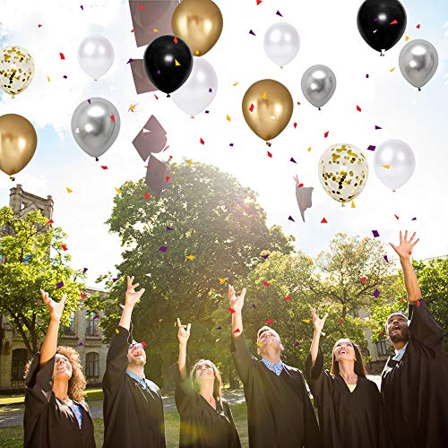 50pcs Black Gold Silver Metallic Confetti Balloons - 12 Inch