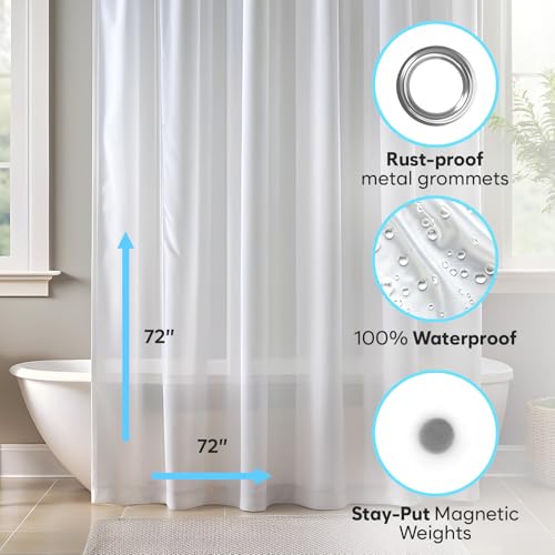 ZENO Waterproof Transparent PEVA Shower Curtain Liner 72x72 Inch with Rustproof Grommets