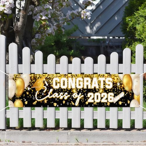 Class of 2026 Graduation Banner Backdrop Gold Party Supplies