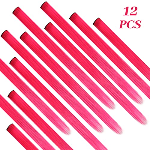 YaFex 22 Inch Clip In Hair Extensions Long Straight Synthetic Hot Pink