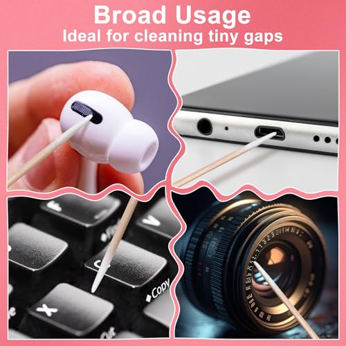 SmallCat 300 Pcs Pointed Cotton Swabs with Wooden Sticks - 2.75 Inch Precision Tip Q-Tips for Makeup, Nails and Detailed Cleaning