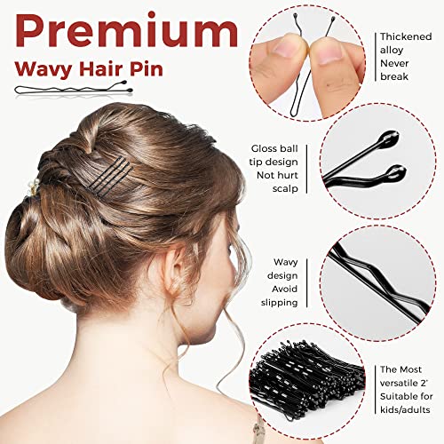 EWAGOA 300 Pcs Black Bobby Pins 2 Inch with Storage Box Pain-Free Hair Pins