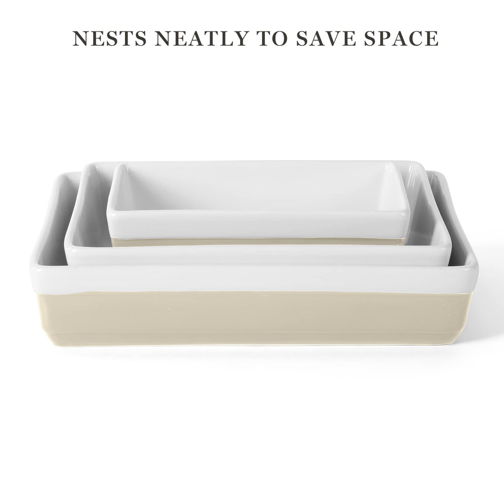 MARTHA STEWART 3-Piece Oven to Table Stoneware Bakeware Set – Baking Dish & Casserole Set – Grey – Durable Oven-Safe Bakeware for Baking and Serving