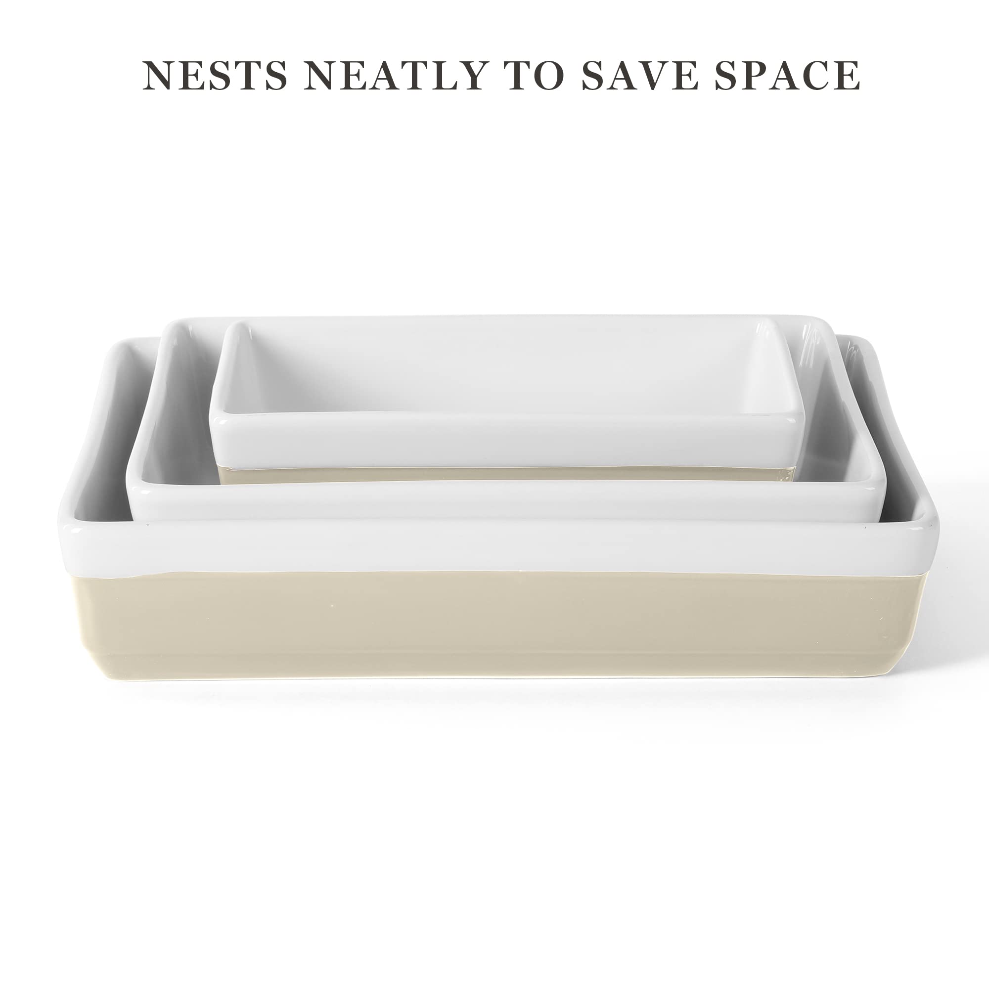MARTHA STEWART 3-Piece Oven to Table Stoneware Bakeware Set – Baking Dish & Casserole Set – Grey – Durable Oven-Safe Bakeware for Baking and Serving