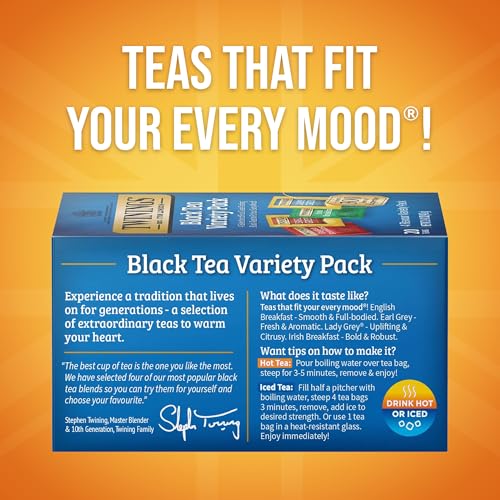 Twinings Variety Pack Black Tea Bags - 20 Count, Includes English Breakfast, Earl Grey, Irish & Lady Grey, Caffeinated, Hot or Iced - Variation: Pack of 1