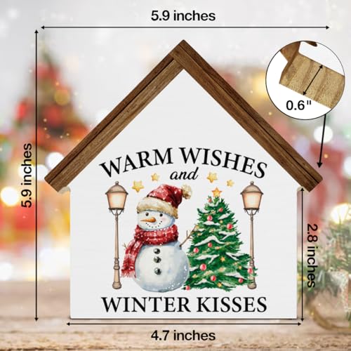 Nurawo R Christmas House Shape Wooden Sign - Snowman Warm Wishes Holiday Decor