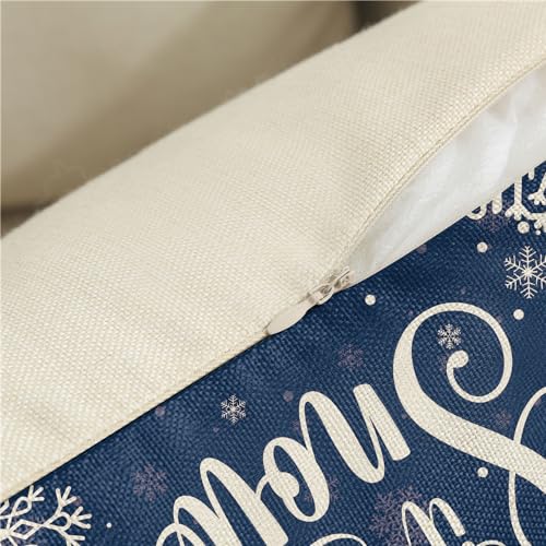 KISVODS Blue Christmas Pillow Covers 18x18, Set of 4 Winter Throw Cushions