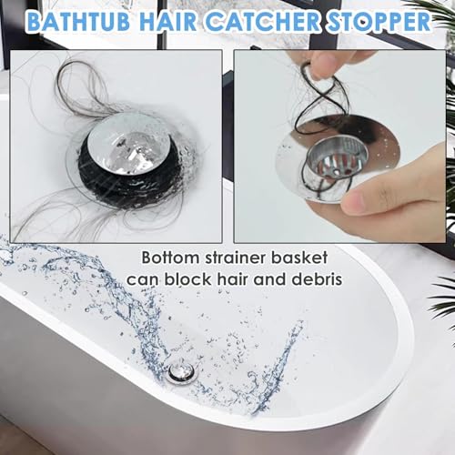 BAOLSLS Chrome Silver Bathtub Drain Stopper with Hair Catcher, 1.45-1.8 inch Fit