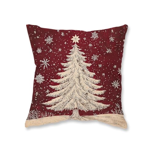 ONWAY Red Christmas Pillow Cover 18x18 Inch Winter Holiday Snowflake Decor