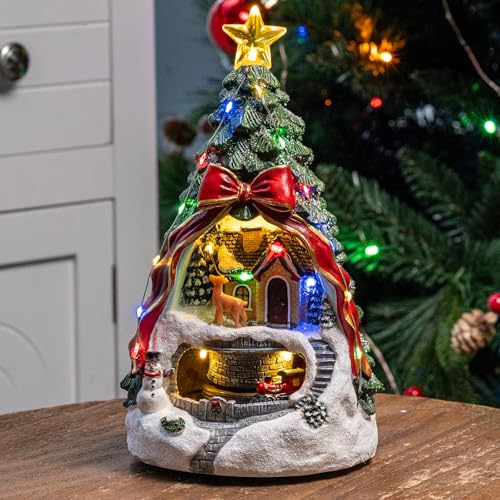 Animated Musical Christmas Tree Village with Spinning Santa Train - Lighted Figurine & Holiday Decor, Variation of Christmas Tree & Spinning Train