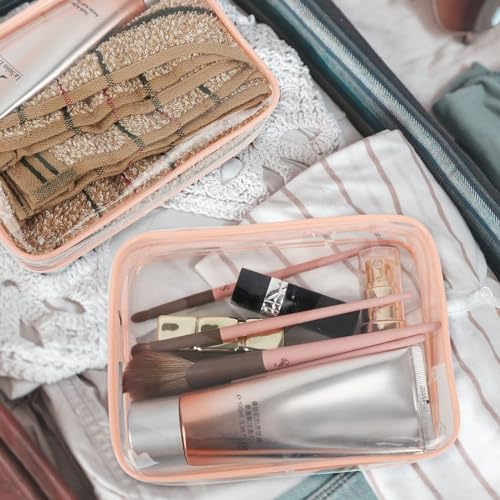 ANEMEL Clear Travel Toiletry Bag TSA Approved Makeup Cosmetic Pouch, Pink
