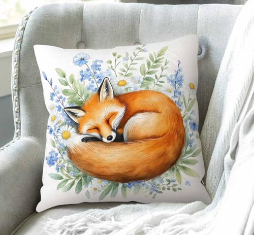 Swono Watercolor Sleeping Fox Throw Pillow Cover - Sw-014, 18"x18"