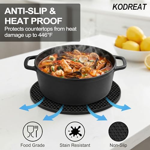 Kodreat Black Silicone Trivets 7.1x7.1in Pack of 4 Heat-Resistant Kitchen Hot Pads