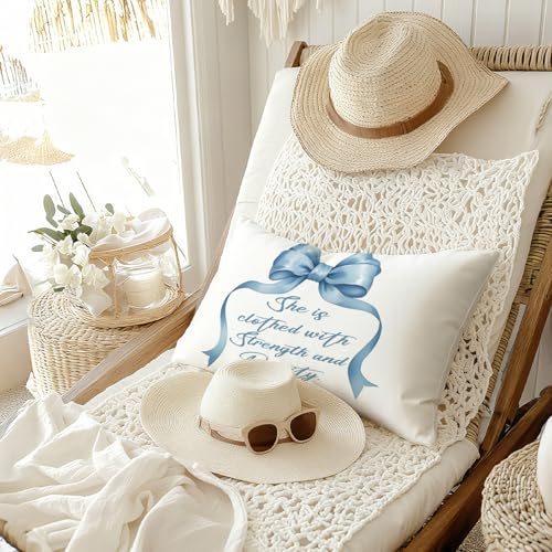 Bible Verse Pillow Cover 12x20 - Proverbs 31:25 Decor