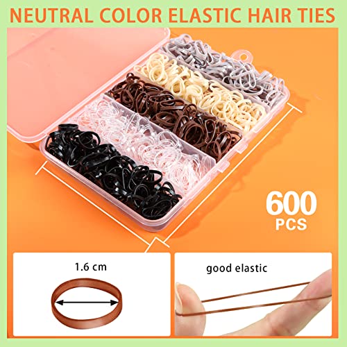 YGDZ 600 Pcs Mini Elastic Hair Bands - Neutral Colors Rubber Hair Ties