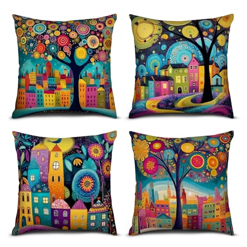 Colorful Boho Pillow Covers 18x18 - Set of 4 Decorative Cushions