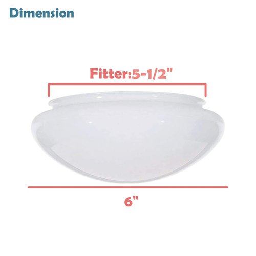 Aspen Creative 23606-02, 6" White Opal Mushroom Glass Shade For Ceiling Fixture, 6" Dia x 4" H/Fitter 5-1/2", 2 Pack