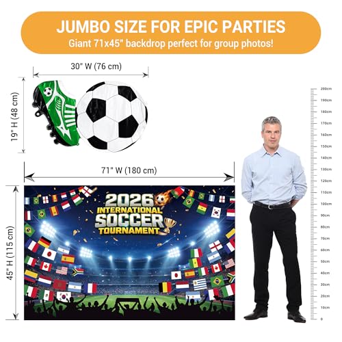 2026 Soccer Party Decorations Set with International Flags Backdrop