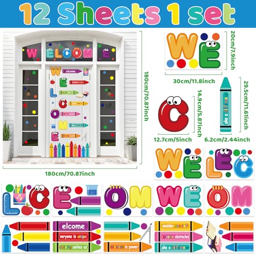 9 Sheet Welcome Back to School Crayon Window Clings for Classroom Decor