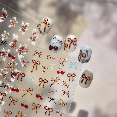 5D Embossed Retro Bow Nail Art Stickers Self-Adhesive Winter Decals