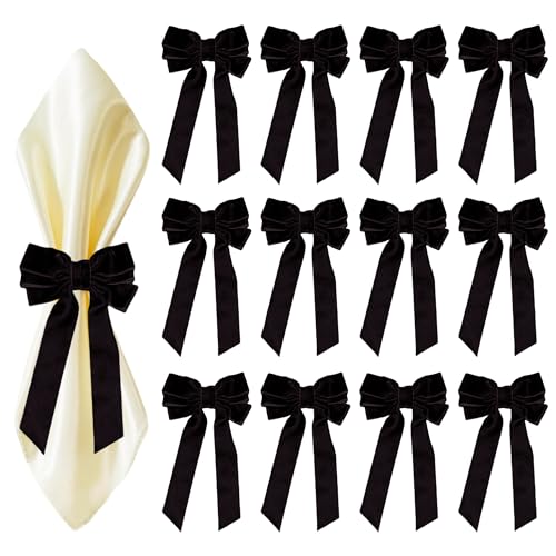 Black Velvet Bow Napkin Rings Set - 12 Pcs, 4x7 Inch Elegant Table Decor Variation of THIS listing: Black / 12 pcs