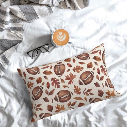 Sorktse Fall Throw Pillow Covers, 12x20 Pumpkin Football Maple Leaf Set of 2
