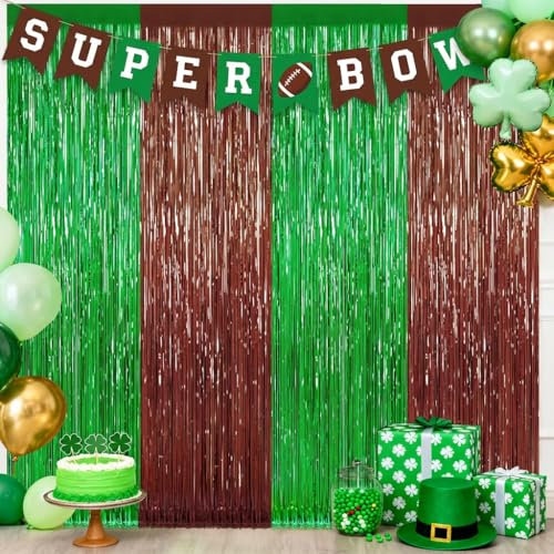 Football Party Foil Fringe Curtains - 2 Pack Green & Brown