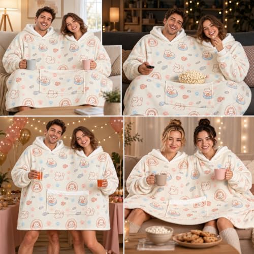 Matching Couples Pajamas Hoodies - Funny Two-Person Onesies in Beige