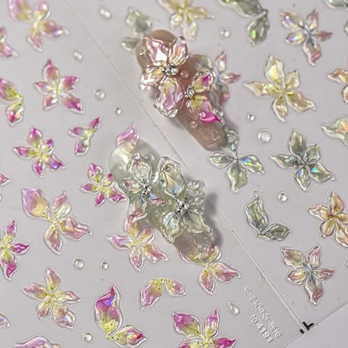 5D Floral Nail Stickers Embossed Self-Adhesive Spring Flower Decals