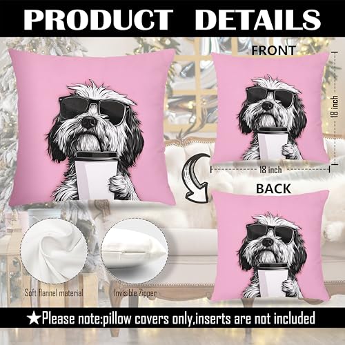 FITIE Pink Shih Tzu Dog Pillow Cover 18x18, Animal Gift for Women, Home Decor - Variation 03