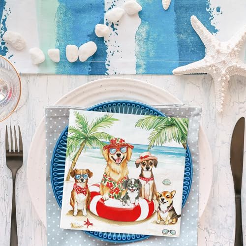 Tropical Dog Paper Napkins, 50-Count Summer Party Luncheon Napkins 6.5x6.5"