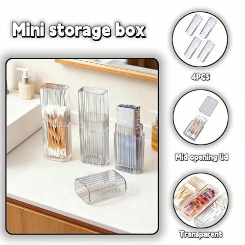 Clear Mini Storage Boxes 4-Pack, Transparent Travel Organizers for Q-Tips and Small Essentials