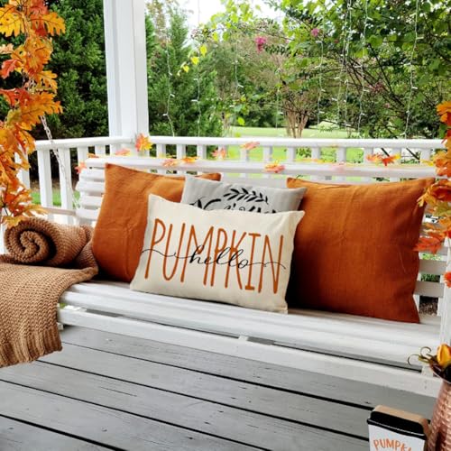 Cream Fall Pillow Cover 12x20 | Hello Pumpkin Thanksgiving Decor
