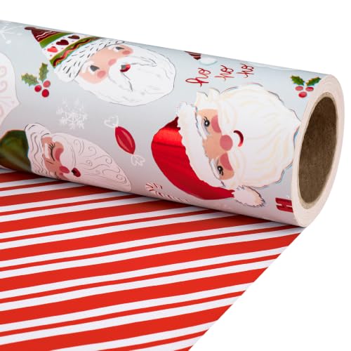 Reversible Christmas Wrapping Paper Roll Ho Santa & Stripe - Mini 17 in x 16.4 ft