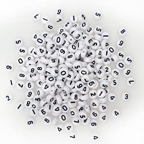 200+ White Round Acrylic Number Beads for Jewelry Making