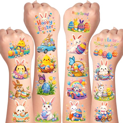 AIRNOGO Easter Temporary Tattoos for Kids 60 Pcs Basket Stuffers