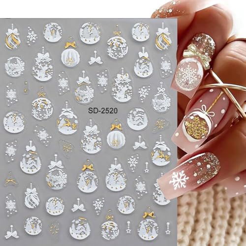 5D Christmas Nail Stickers Embossed Snowflake Holiday Nail Decals 5 Sheets