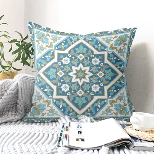 Joymaison Blue Mandala Velvet Throw Pillow Covers Set of 4 - 18x18 Inches