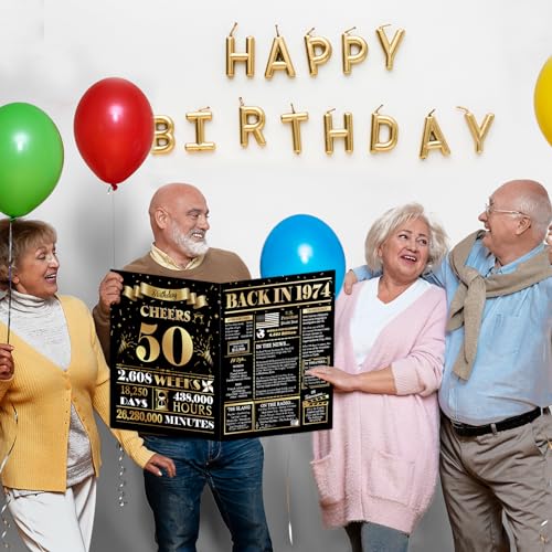 Qiliji Jumbo 50th Birthday Card - Vintage 1974 Newspaper Sign Gift