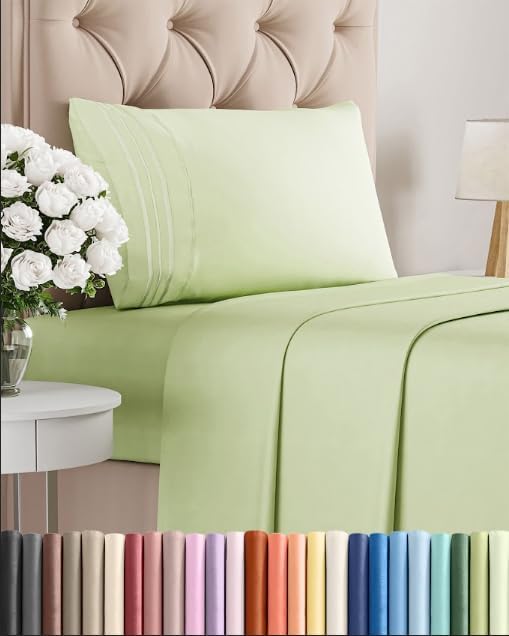 Skiennix Twin Size Sheet Set - Comfy Cooling Bed Sheets - Luxury Hotel Quality - Deep Pockets, Light Sage Green