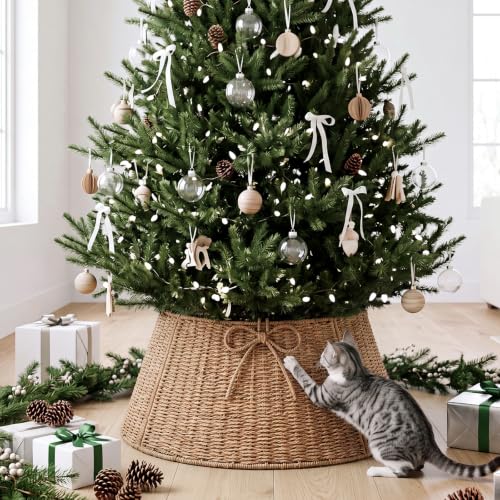 24 Inch Christmas Tree Collar Wicker Stand - Rustic Woven Tree Skirt